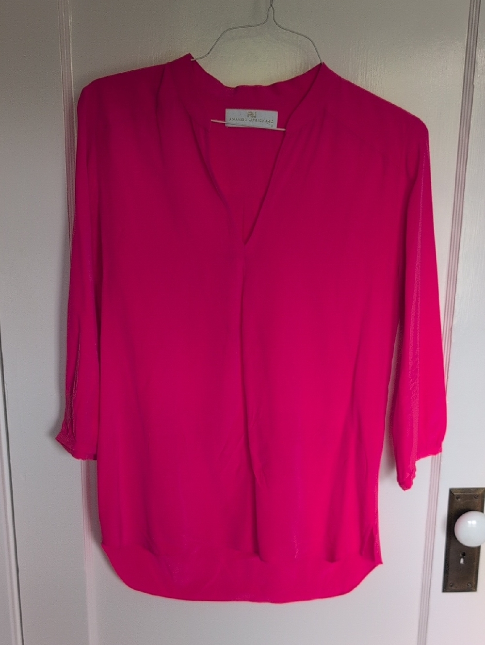 Amanda Uprichard Fuchsia SILK Split-Neck Tunic Size M